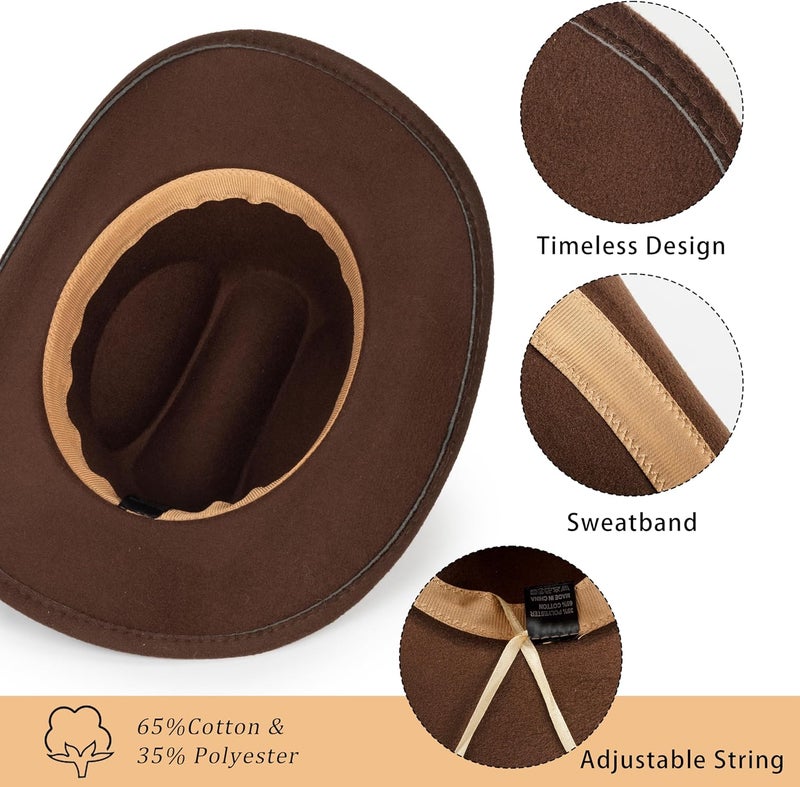 Eohak Womens Western Cowboy Hats Studded Pinched Western Cowgirl Hats Wide Brim Fedoras Hat with Belt Buckle (Size:Medium) - Image 5